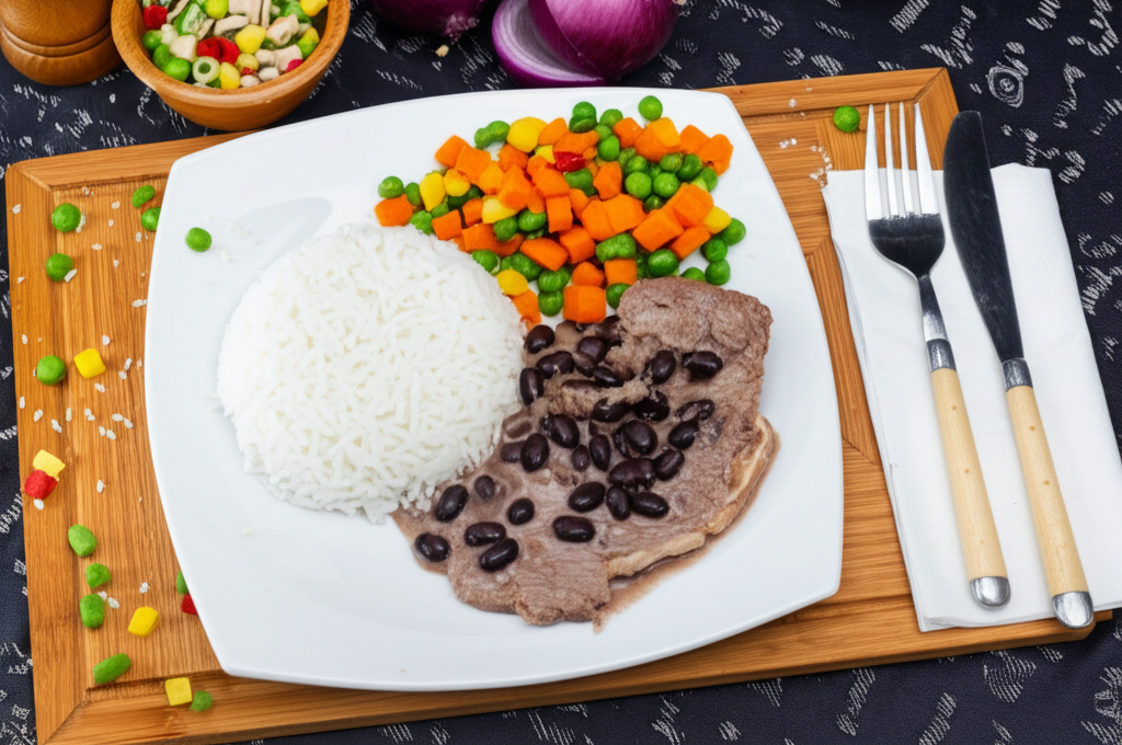 Arroz com Feijão, Bisteca e Legumes: Um Banquete Caseiro!