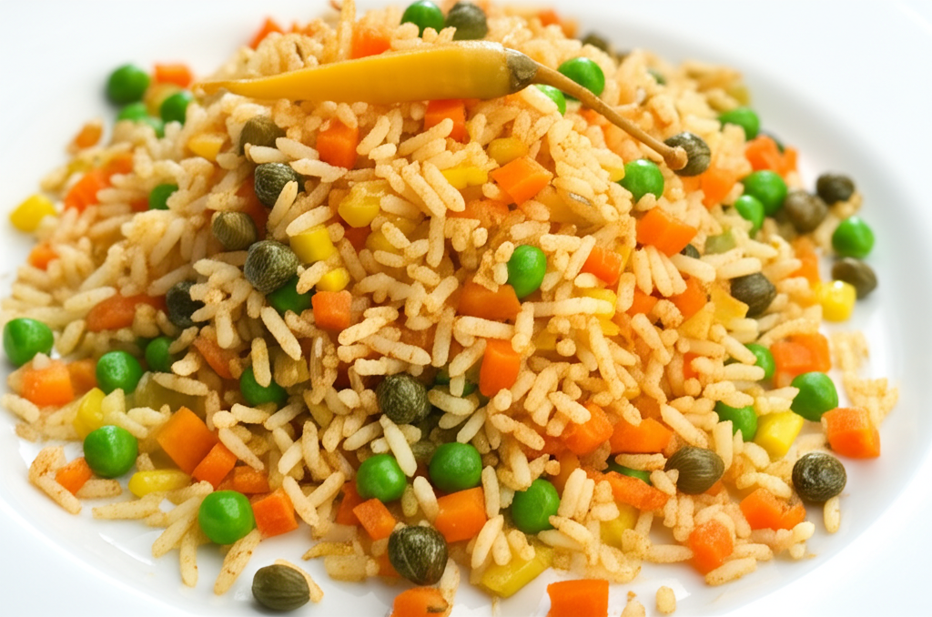 Arroz Festivo com Legumes e Alcaparras: Uma Explosão de Sabores!