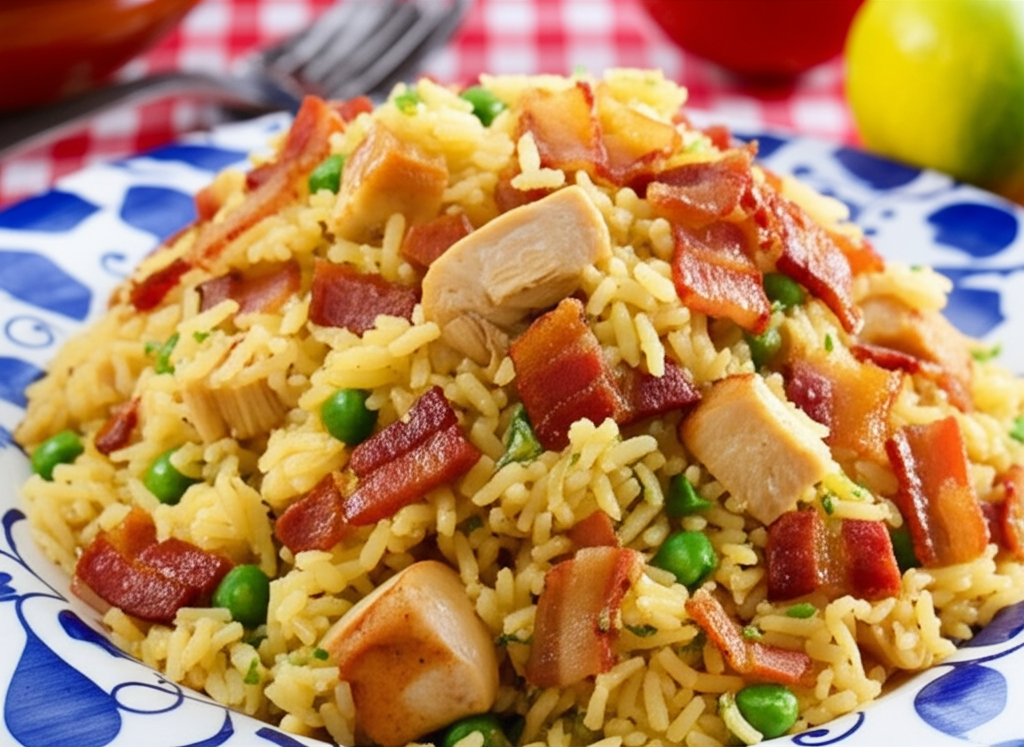 Arroz Festivo com Frango e Bacon: Uma Explosão de Sabores!