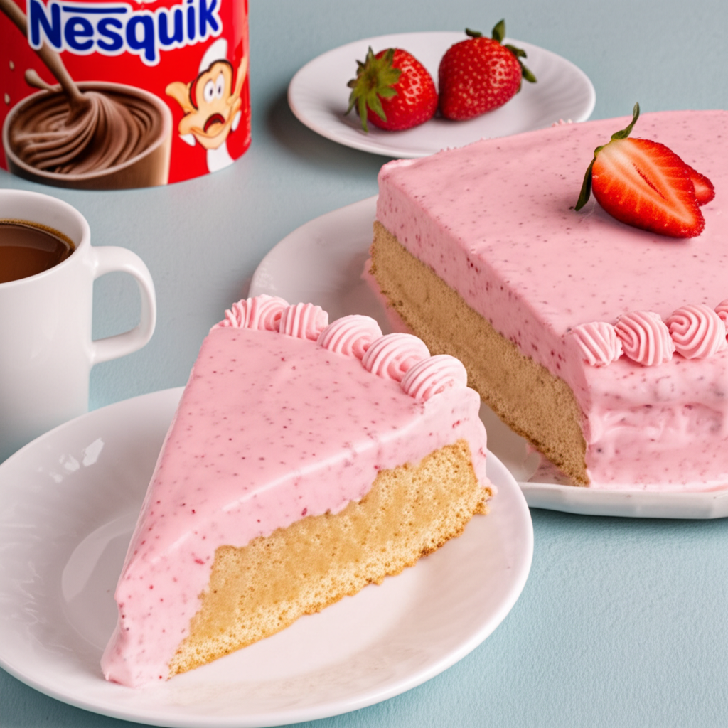 Bolo Cremoso de Morango com Nesquik e Farinha Láctea (Vegetariano)