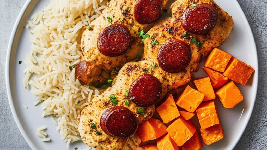 Frango com Calabresa, Arroz e Batata Doce: Receita Fácil e Caseira