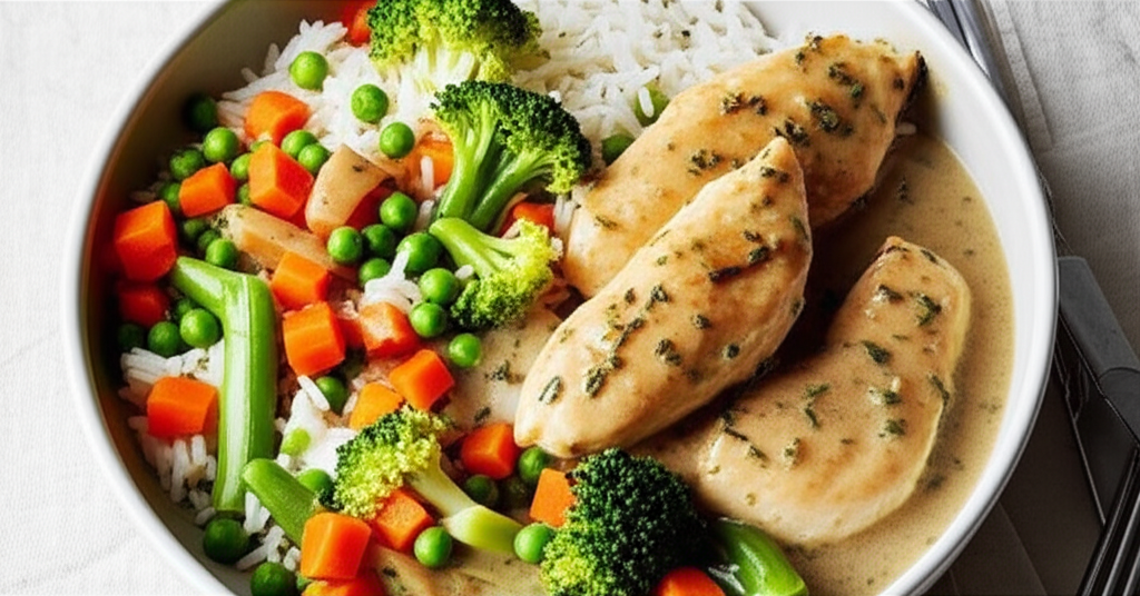Frango Cremoso com Arroz e Legumes: Uma Explosão de Sabores!