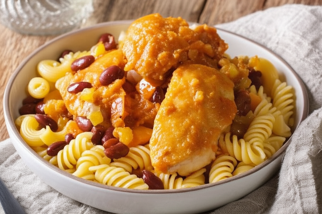 Frango com Macarrão e Feijão Express: Refeição Deliciosa e Rápida!