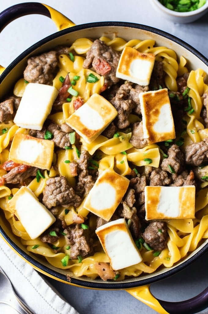Macarrão Cremoso com Carne, Queijo e Cebolinha: Receita Deliciosa