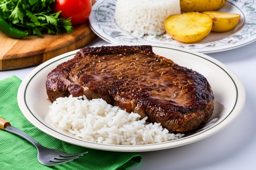 Picanha Perfeita com Arroz, Batata e Salada de Maionese: Um Banquete!