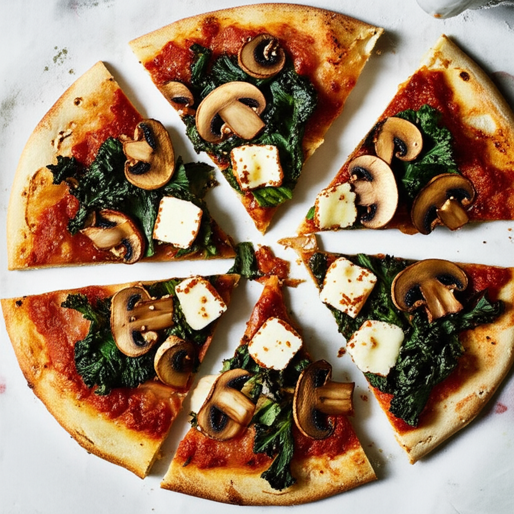 Pizza Vegana Caseira: Cogumelos Trufados, Couve e Queijo de Caju