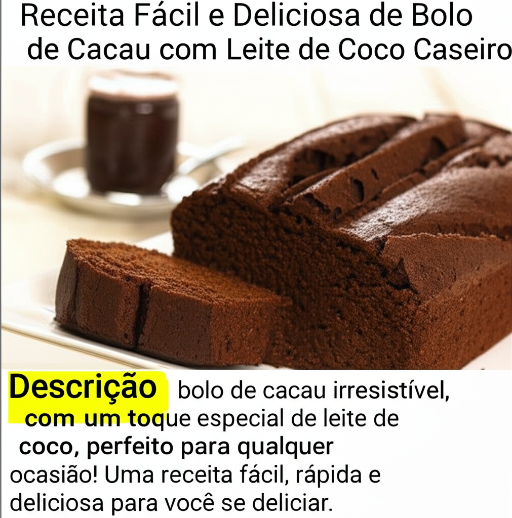 Receita Fácil e Deliciosa de Bolo de Cacau com Leite de Coco Caseiro