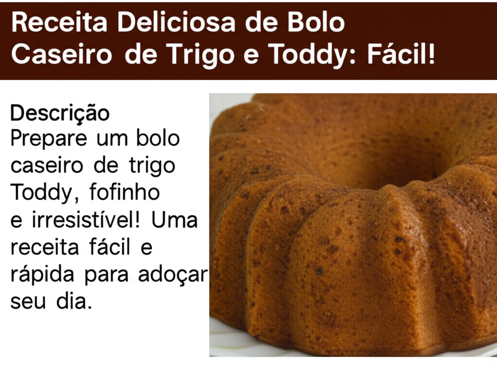 Receita Deliciosa de Bolo Caseiro de Trigo e Toddy: Fácil!