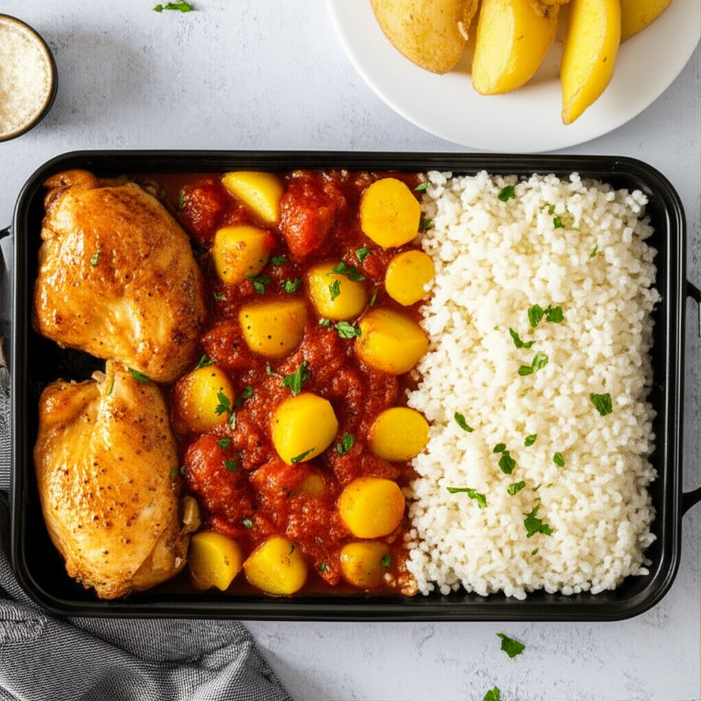 Receita Caseira Deliciosa: Frango, Arroz, Batata e Macarrão