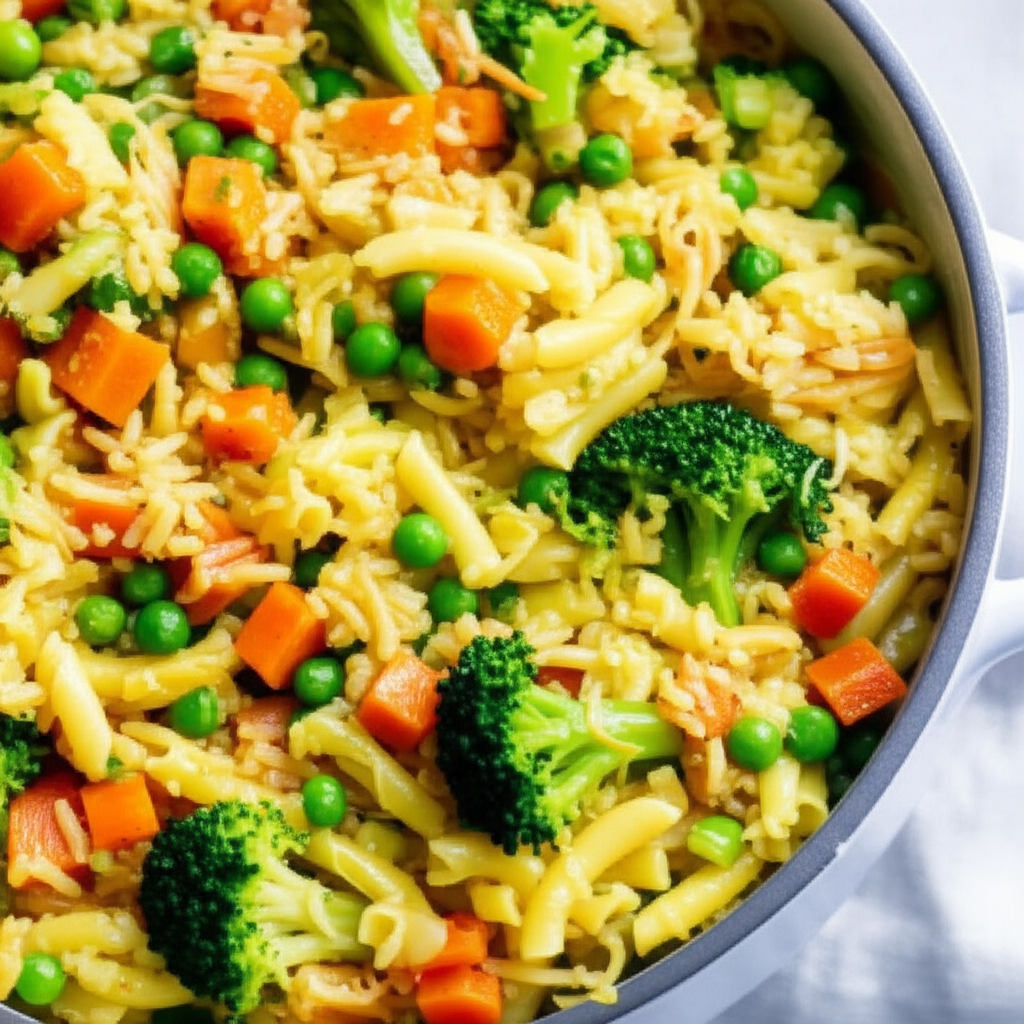 Receita Fácil e Deliciosa de Arroz com Legumes e Macarrão Caseiro