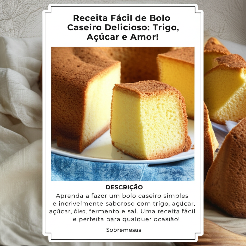 Receita Fácil de Bolo Caseiro Delicioso: Trigo, Açúcar e Amor!