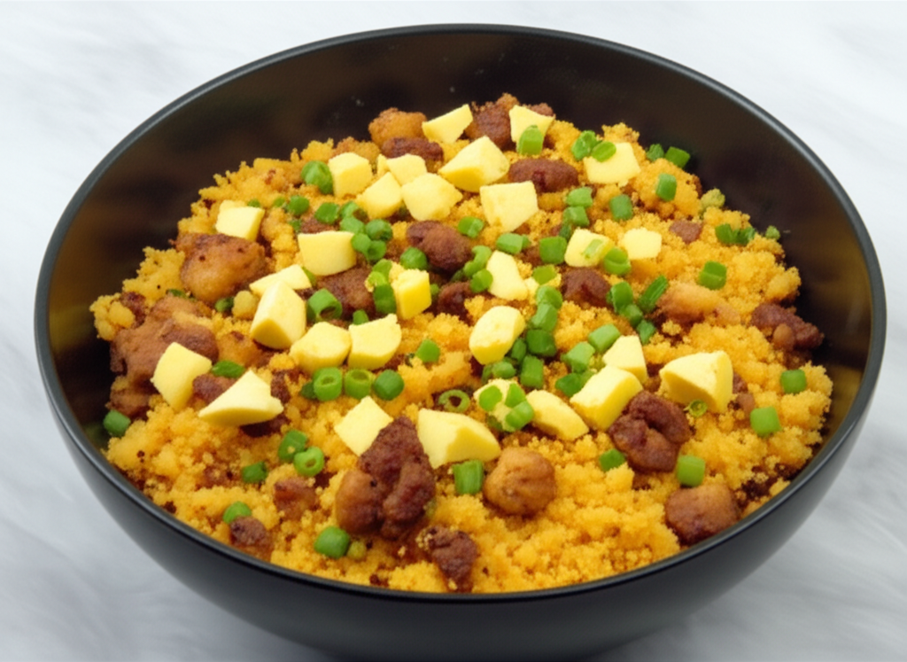 Receita Fácil e Rápida de Charque com Arroz, Ovo e Cuscuz Caseiro