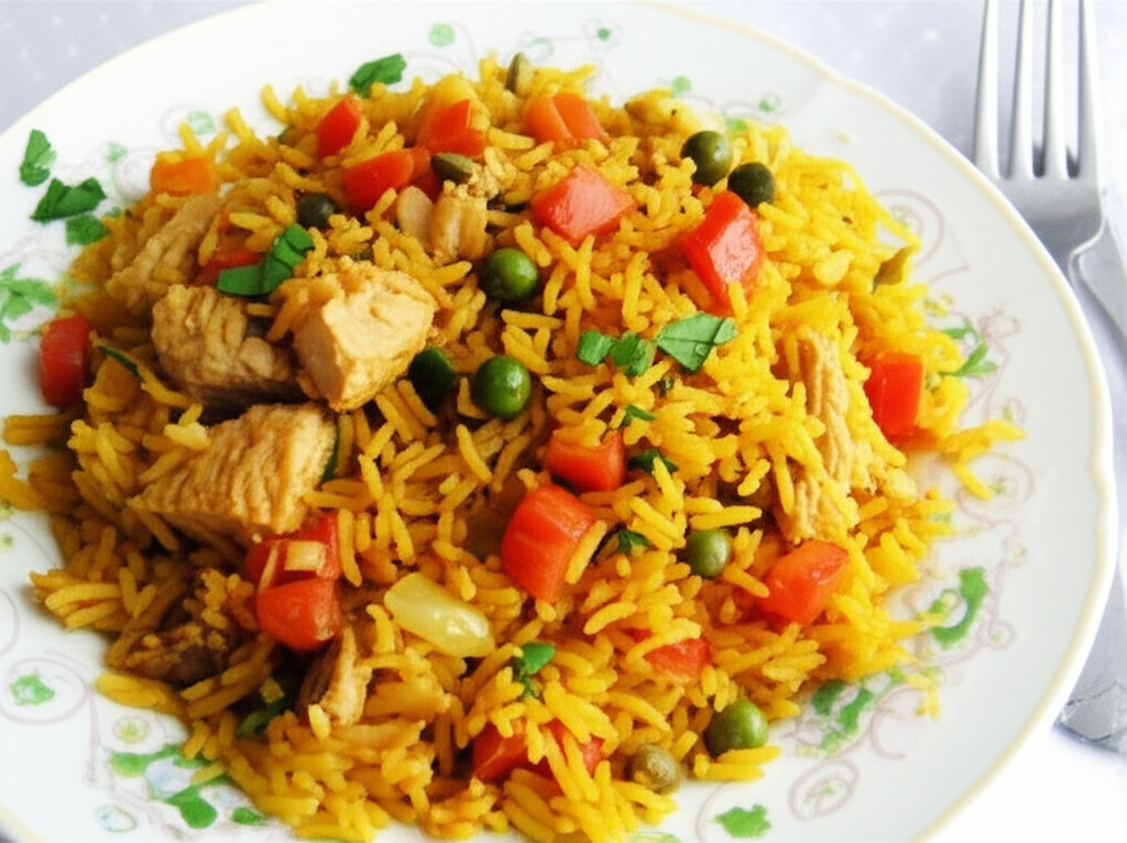 Receita Fácil de Arroz Amarelo com Frango e Farofa Caseira Deliciosa