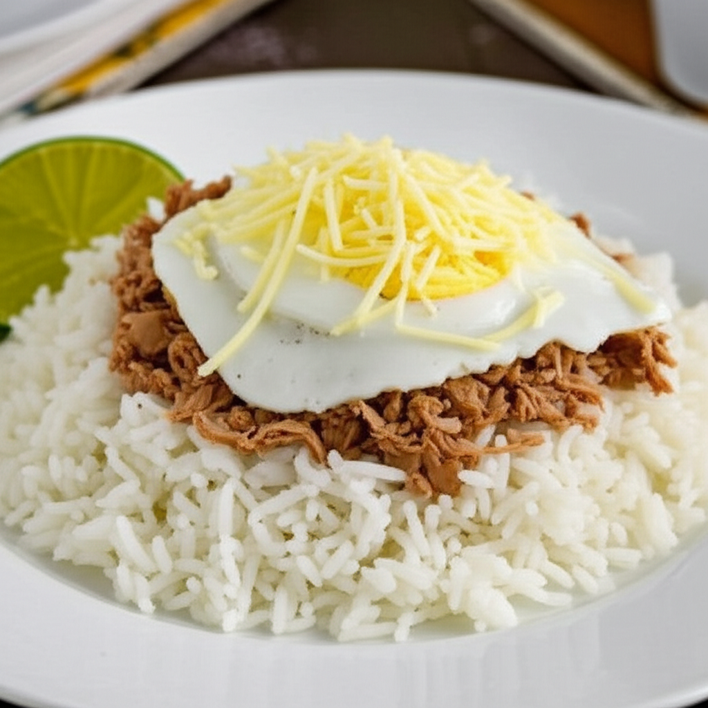 Receita Fácil e Rápida de Arroz com Sardinha, Ovo e Queijo