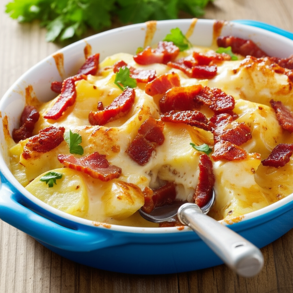 Receita Fácil de Batata Cremosa com Frango, Bacon e Queijo!