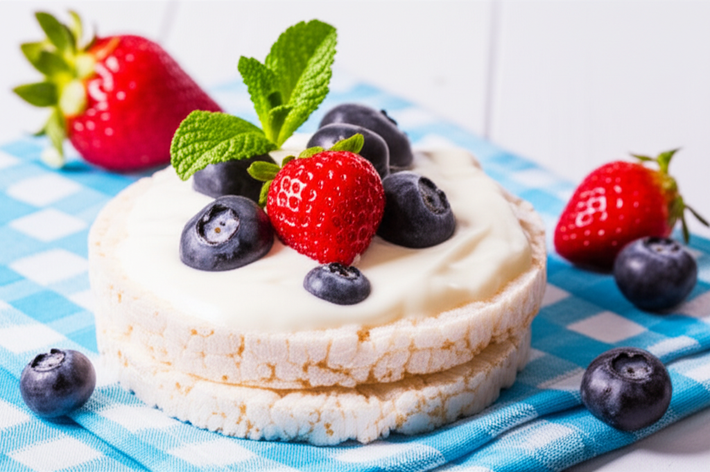 Receita Fácil e Rápida: Bolachinha de Arroz com Iogurte e Frutas!