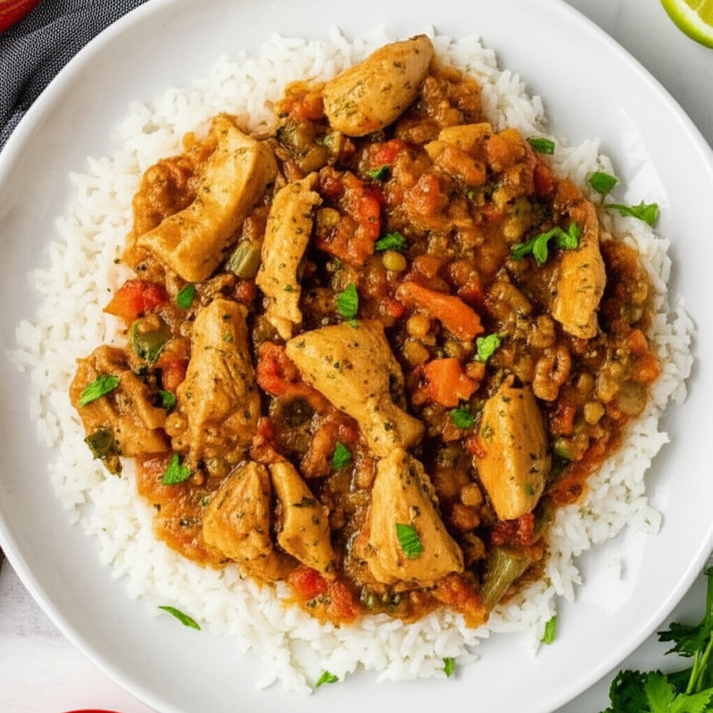 Receita Fácil de Frango Cremoso com Arroz e Grão de Bico Caseiro