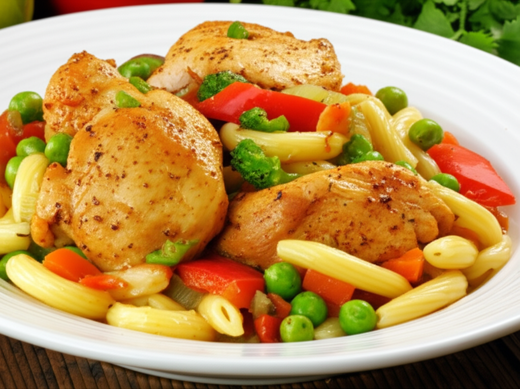 Receita Fácil de Frango com Macarrão Caseiro e Legumes Delicioso!