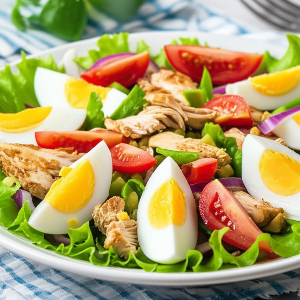Receita Fácil de Salada Caseira com Frango, Ovos e Legumes Deliciosa