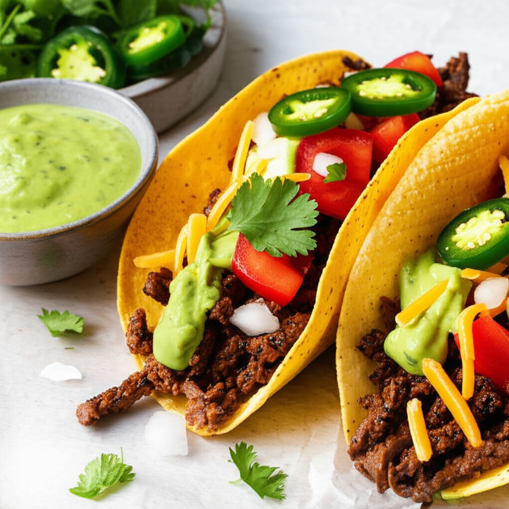 Receita Fácil e Deliciosa de Taco de Carne com Molho Jalapeño Caseiro
