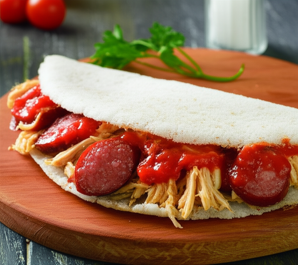 Receita Fácil de Tapioca com Frango Cremoso e Linguiça Caseira