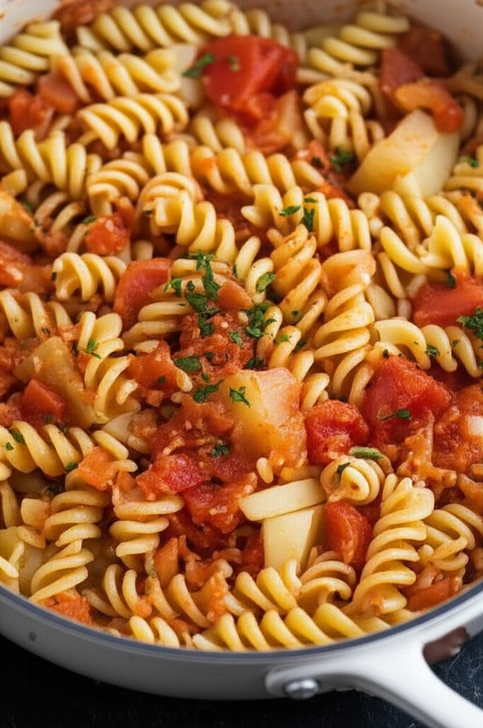 Receita Fácil de Macarrão com Batata e Tomate Caseiro e Delicioso