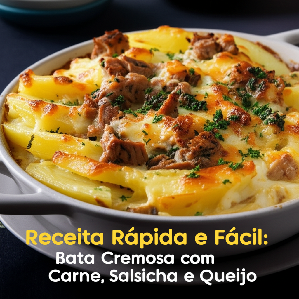 Receita Rápida e Fácil: Batata Cremosa com Carne, Salsicha e Queijo