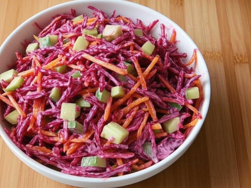 Salada Vibrante de Beterraba, Cenoura e Pepino com Maionese: Uma Explosão de Sabores!
